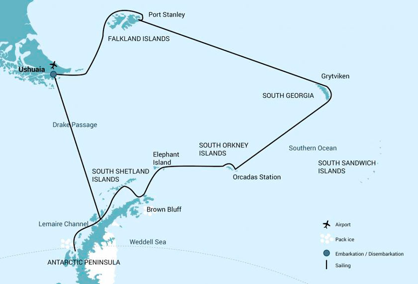  Malvinas, Georgia, Elephant, Antártida & Círculo Polar en el M/V Hondius